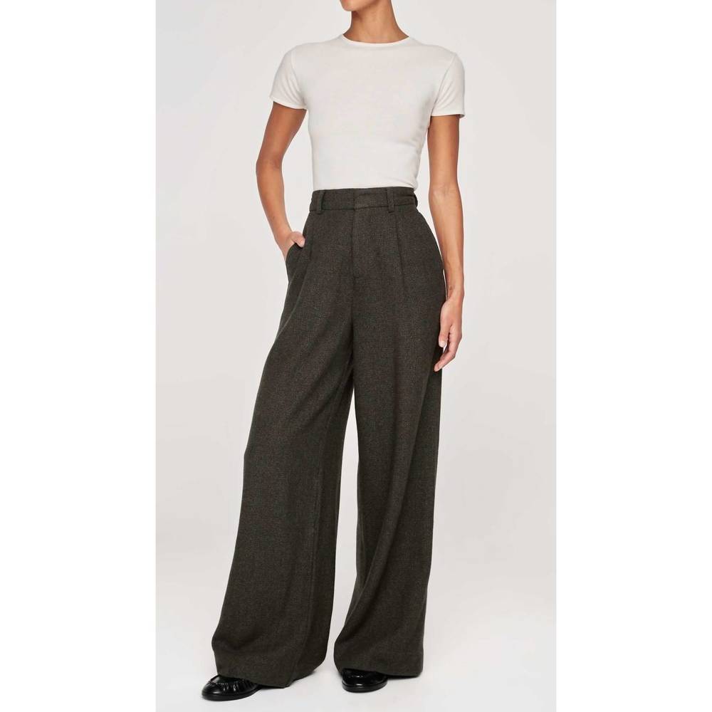 NEW DL1961 - WOMEN'S denim hepburn wide leg high rise pleated pants in evergreen - Picture 5 of 10